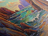 Rocky Cove, Sunset Ocean, Wave Art, Coastal View, Framed Canvas Print, Bathroom Wall Art, Earth Tones, Seascape Canvas Decor