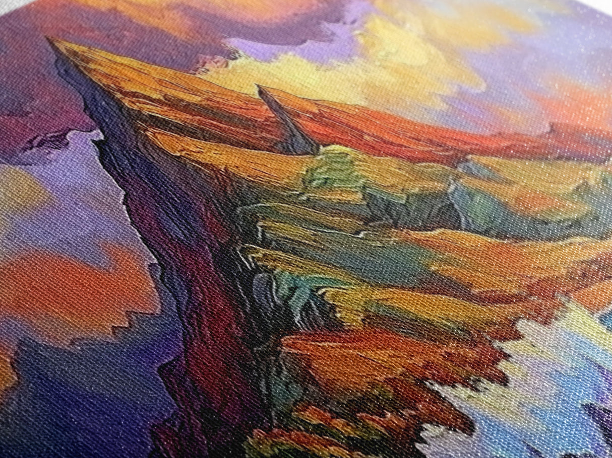 Mountain Wave Scene, Sunset Coastal Painting, Dramatic Landscape Art, Framed Canvas Print, Adventure Office or Living Room Wall Art