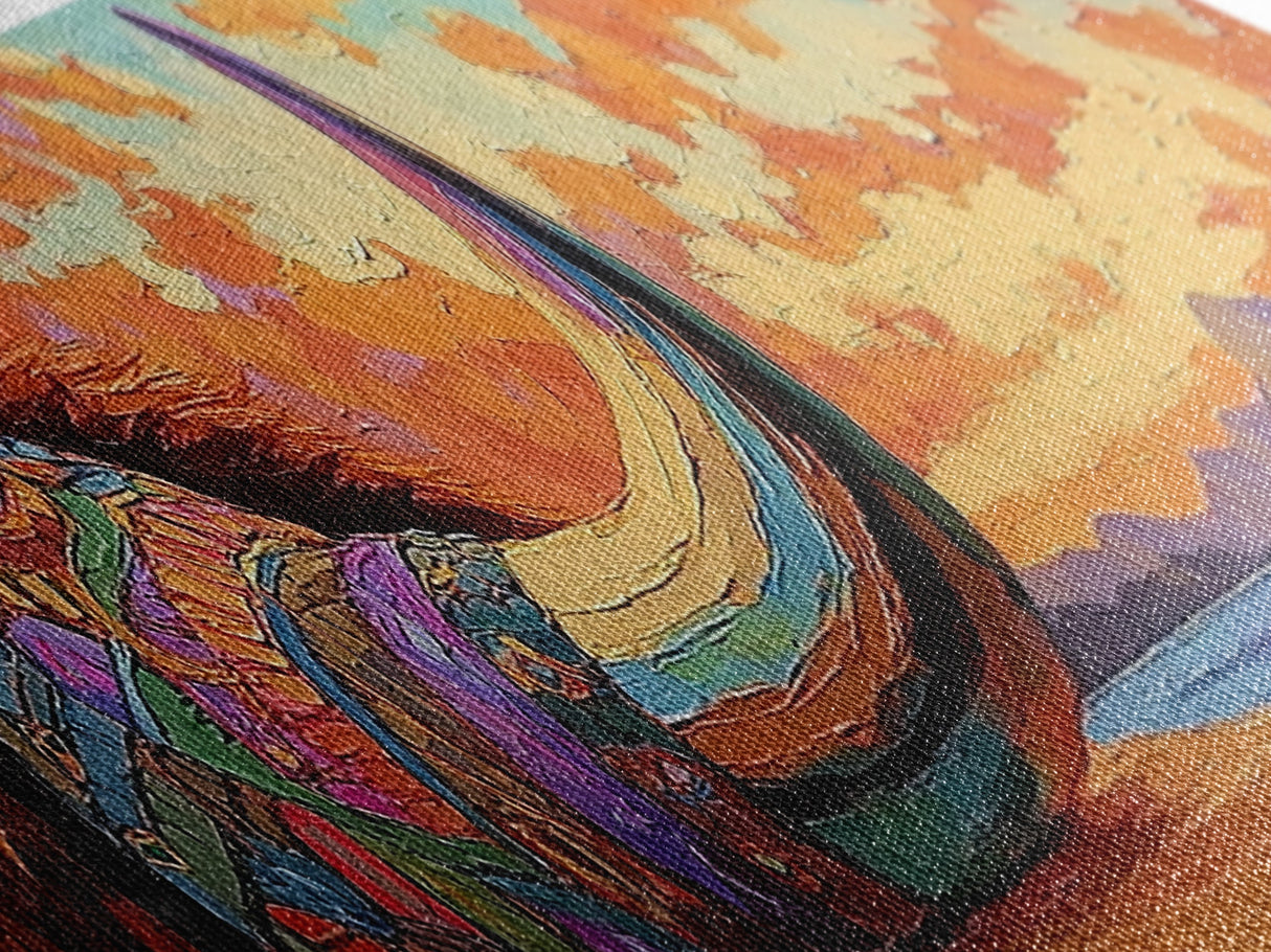 Longhorn Skull, Sunset Sky, Boho Western, Tribal Texture, Framed Canvas Print, Desert Wall Art, Living Room Decor, Southwestern Vibe