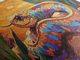 Sunset Snake Painting, Colorful Desert Creature, Serpent Among Rocks, Framed Canvas Print, Boho Wall Art, Eclectic Decor Piece