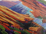Cactus Cove View, Mountain Sunset, Desert Oasis, Framed Canvas Print, Boho Living Room Wall Art, Nature Inspired Art, Colorful Decor
