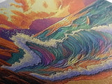 Sunset Surf, Rocky Coast, Vibrant Ocean, Evening Glow, Framed Canvas Print coastal bedroom art, surfer vibes, modern beach wall art