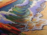 Ocean Curl, Autumn Surf, Sunset Beach, Floral Waves, Framed Canvas Print, Living Room Wall Art, Fall Coastal Painting, Bold Decor