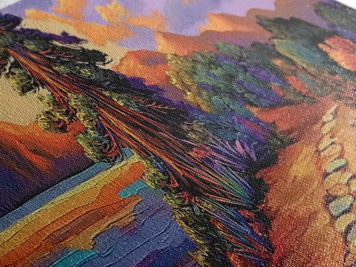 Sunset Trail, Mountain Path, Vibrant Nature, Canvas Print, Colorful Landscape Art, Rustic Home Decor, Fall Living Room Wall Art