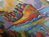 Coastal Cargo Ship, Vibrant Ocean Painting, Nautical Decor, Container Ship Art, Canvas Print, Modern Seascape, Office Wall Art, Boho Art