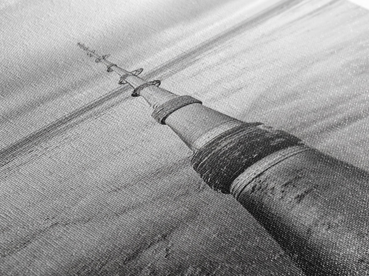 Pipeline Perspective, Industrial Seascape, Grunge Aesthetic, Framed Canvas Print, Coastal industrial art, Minimalist hallway decor, Monochrome print