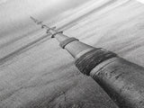Pipeline Perspective, Industrial Seascape, Grunge Aesthetic, Framed Canvas Print, Coastal industrial art, Minimalist hallway decor, Monochrome print