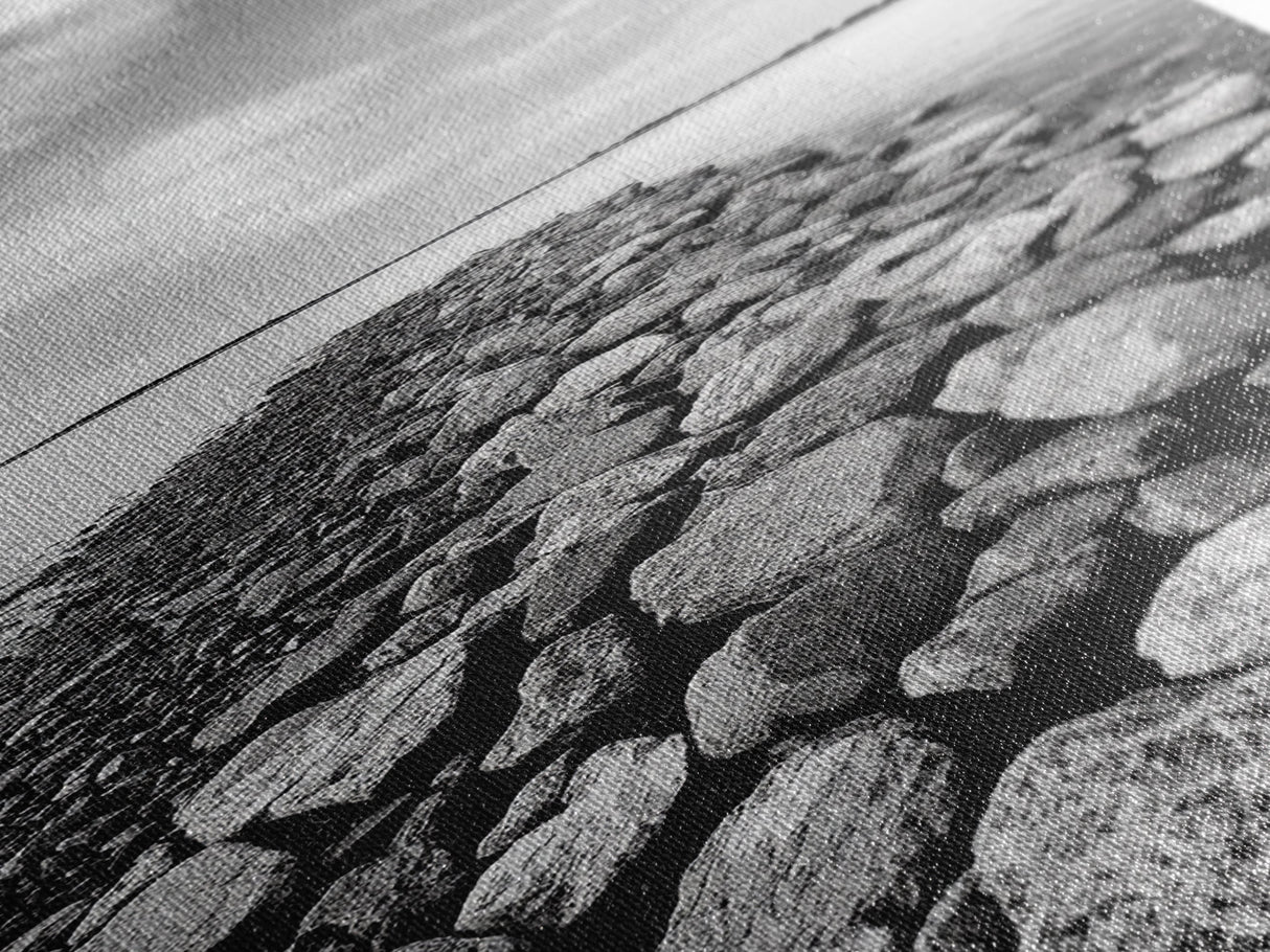 Rocky Jetty, Ocean Horizon, Black and White Seascape, Minimalist Nature, Canvas Print, Neutral Wall Decor, Office Wall Art, Hallway Decor