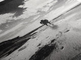 Lone Beach Walker, Dramatic Sky, Ocean Reflections, Solitude Moment, Framed Canvas Print, Hallway Wall Art, Moody Minimalist Decor