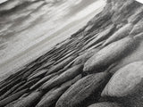 Coastal Stones, Rocky Shore, Sunrise Ocean, Black White Print, Framed Canvas Print Beach House Decor, Entryway Art, Nautical Minimalist Wall Art