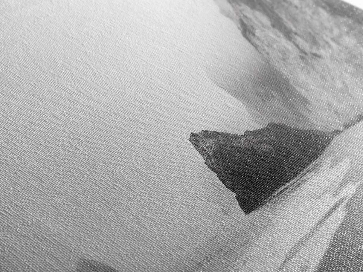 Foggy Beach Boulders, Minimalist Shoreline, Moody Monochrome, Canvas Print, Neutral Bathroom Art, Zen Wall Decor, Calm Coastal Scene