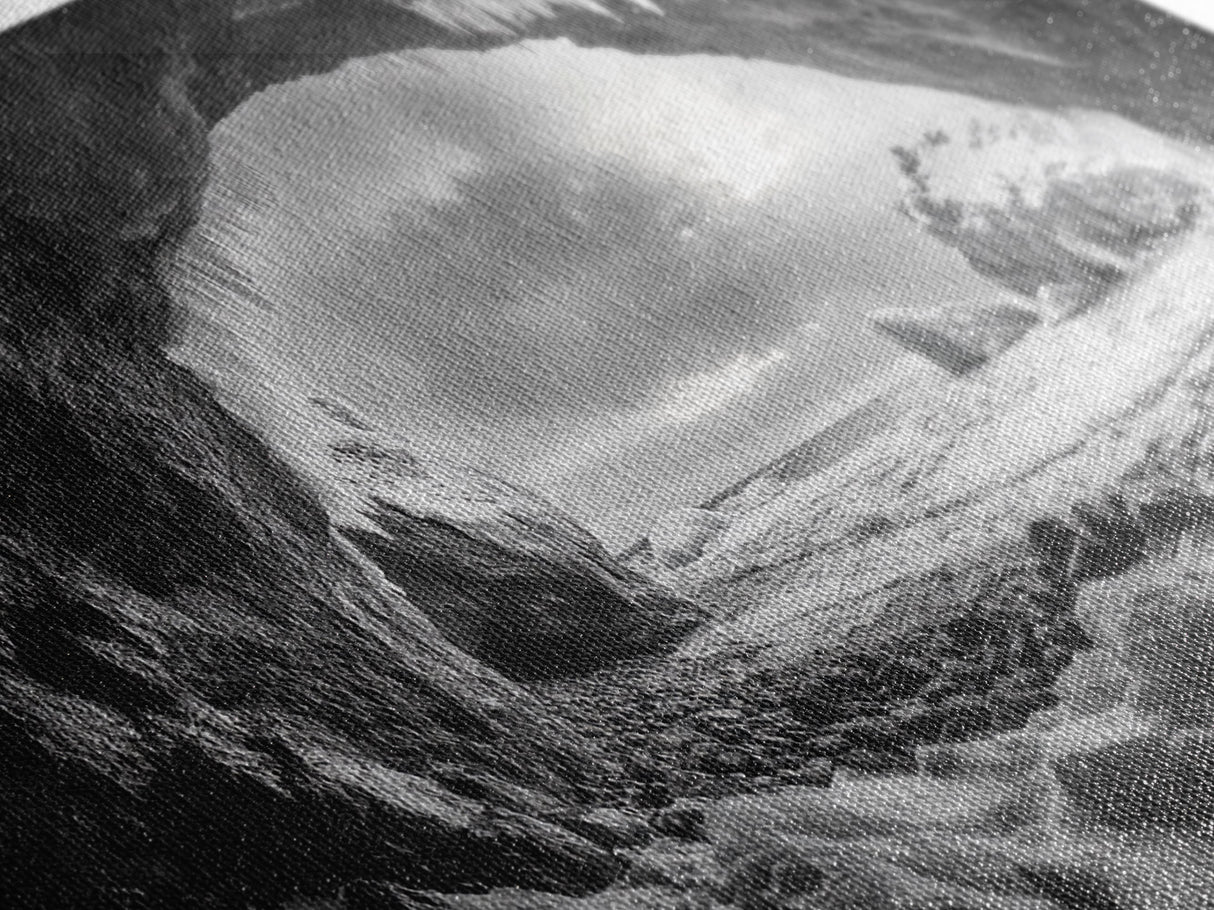 Frozen Ice Cave, Arctic Nature Art, Black and White Winter, Canvas Print, Holiday Wall Art, Nordic Cabin Decor, Winter Aesthetic