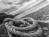 Coastal Rope, Pebble Shore, Nautical Texture, Rugged Seascape, Canvas Print, Bathroom Wall Art, Beach House Style, Moody Ocean Decor