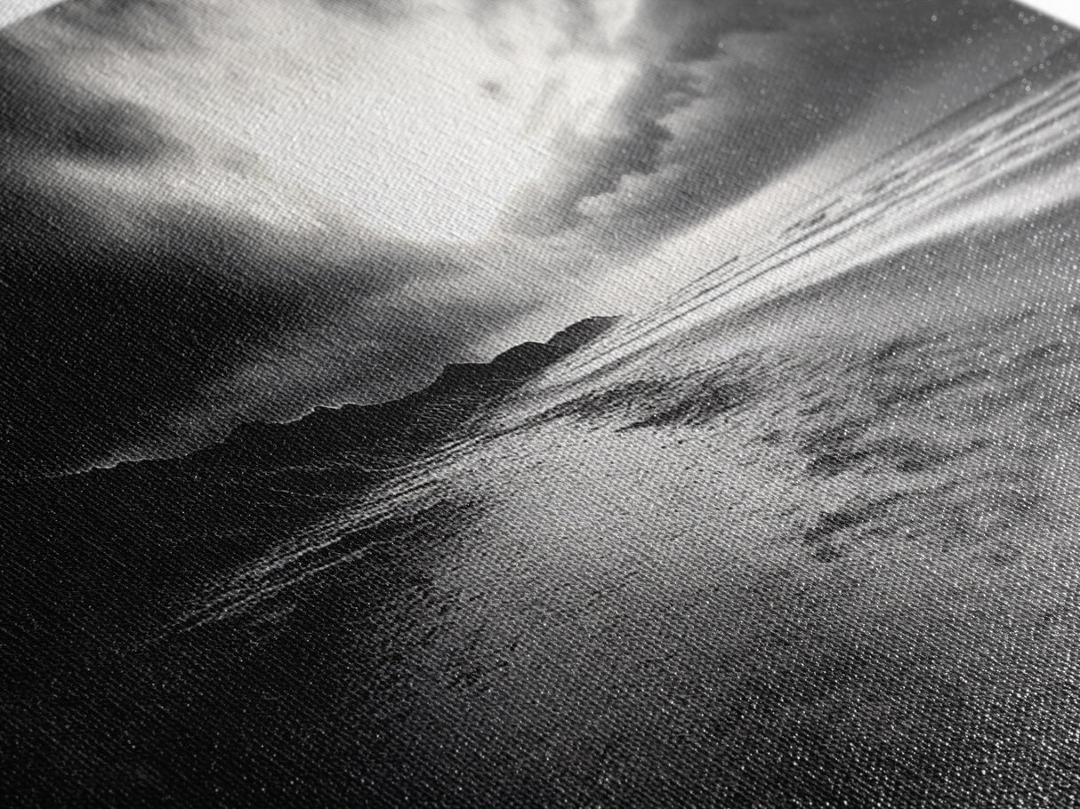 Stormy Coast, Dramatic Sky, Ocean Dusk, Monochrome Landscape, Framed Canvas Print, Bedroom Wall Art, Minimalist Coastal Decor