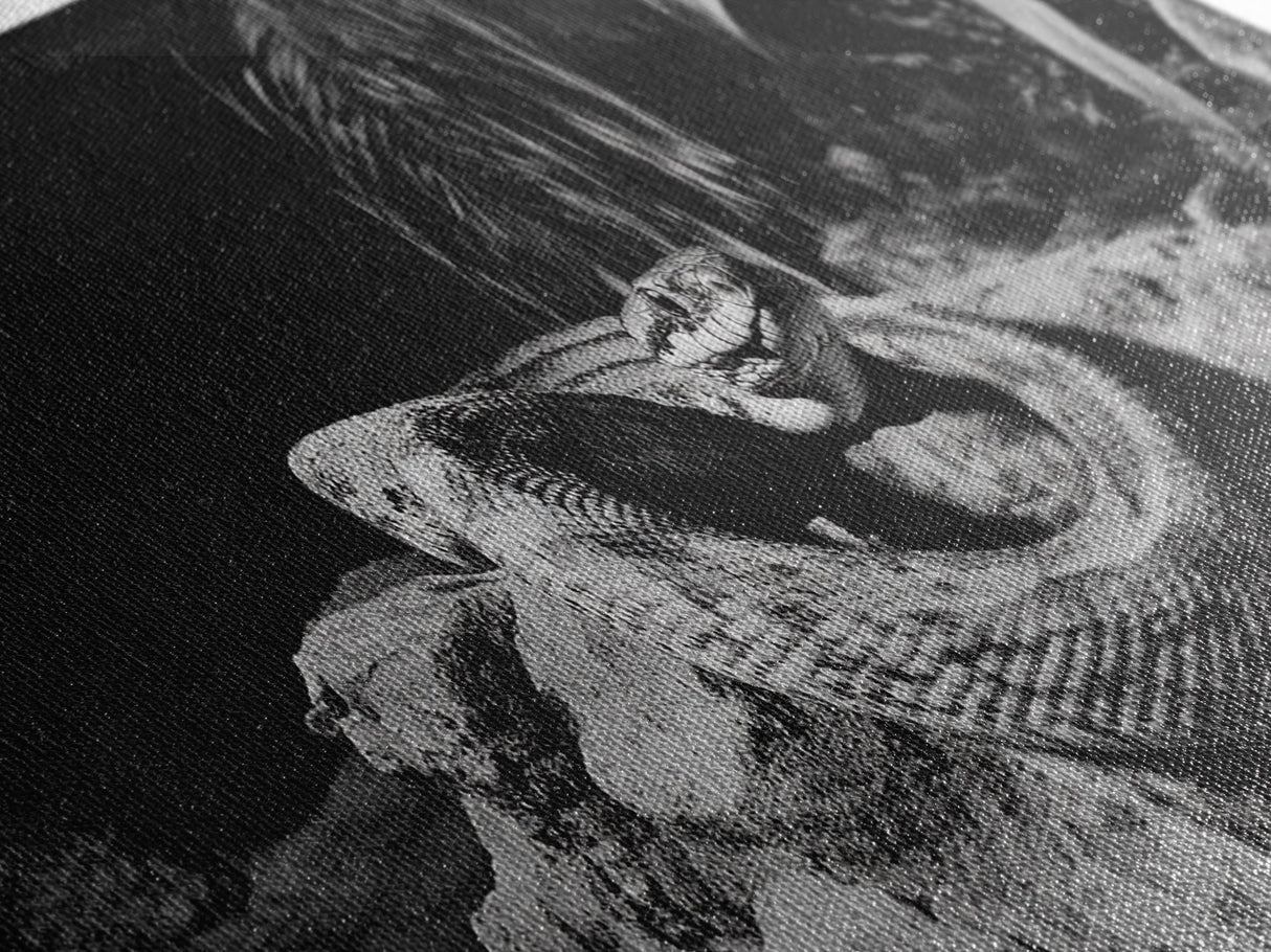 Jungle Snake Scene, Reptile Animal Art, Bold Black and White, Framed Canvas Print, Wildlife Decor, Man Cave or Study Wall Art