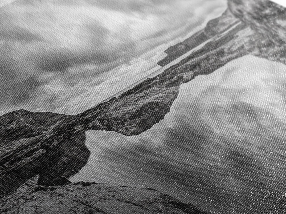 Reflected Cliffs, Stormy Sky, Coastal View, Dramatic Landscape, Canvas Print, minimalist art, office decor, moody black and white wall art