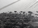 Shoreline Rocks, Quiet Water, Still Landscape, Coastal Photography, Canvas Print, Minimalist Office Art, Calm Nature Scene