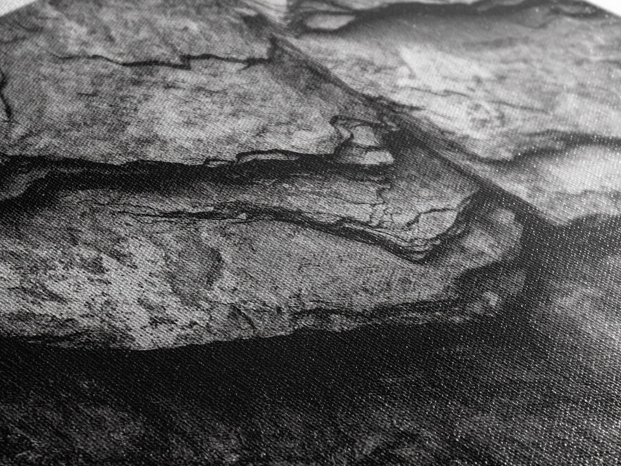 Stone Texture Closeup, Abstract Rock Pattern, Black and White Minimalist, Canvas Print, Modern Wall Art, Office Decor, Earthy Tones