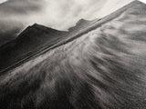 Grassy Plains, Stormy Sky, Dramatic Mountain, Monochrome Field, Canvas Print, Modern Minimalist Art, Office Wall Decor, Moody Wall Art