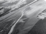 Autumn Beach Leaf, Drift Shore, Moody Cloudscape, Black and White Fall Art, Framed Canvas Print, Seasonal Wall Decor, Rustic Autumn Style