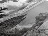 Island View Cliffs, Tropical Shoreline, Black and White Seascape, Framed Canvas Print, Bathroom Art, Travel Decor, Coastal Vibe