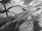 Windmill Hill, Dramatic Sky Art, European Landscape, Framed Canvas Print, Entryway Wall Art, Rustic Decor, Monochrome Photography