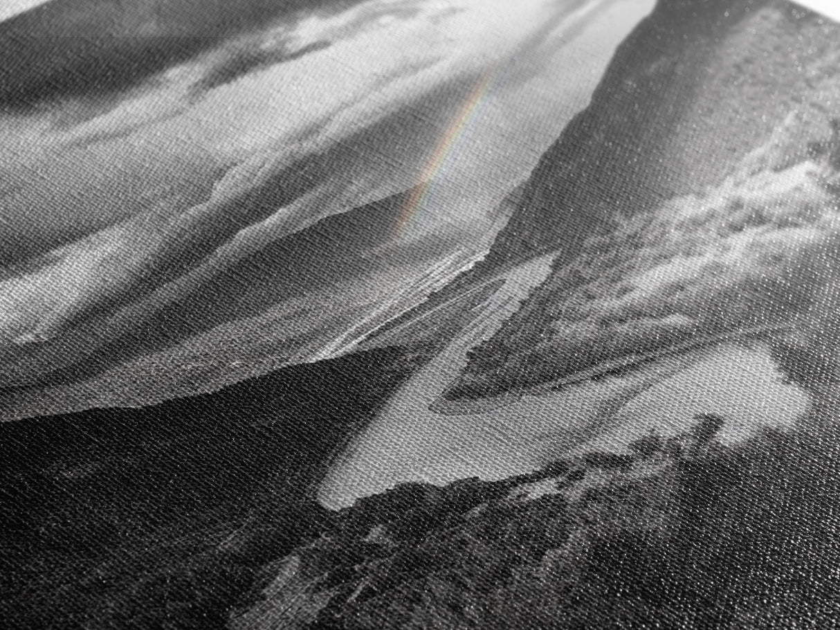 Mountain Valley, Rainbow River, Forest Panorama, Cloud Drama, Framed Canvas Print, Living Room Wall Art, Tranquil Nature, Scenic Beauty