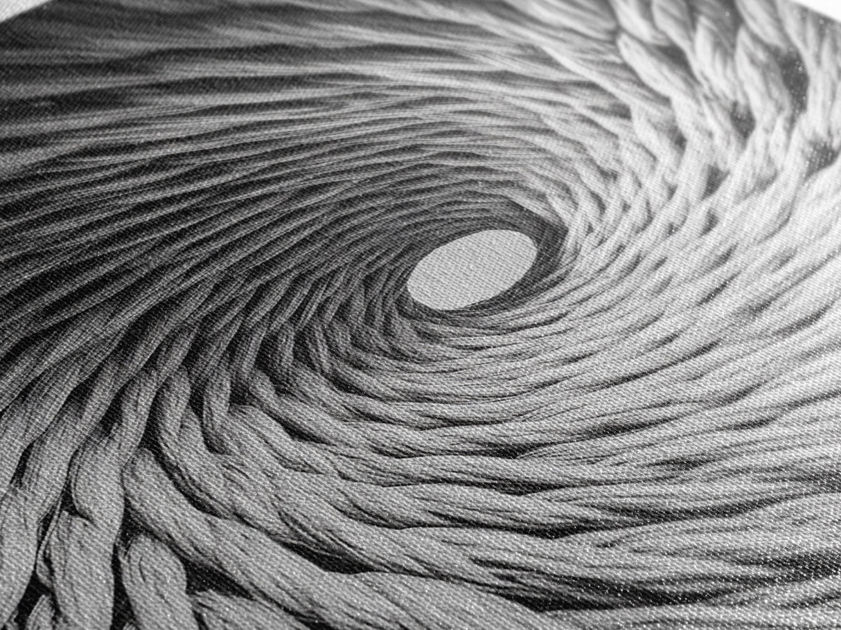 Twisted Rope Spiral, Abstract Fiber Art, Monochrome Texture, Modern Canvas Print, Minimalist Office or Contemporary Wall Decor