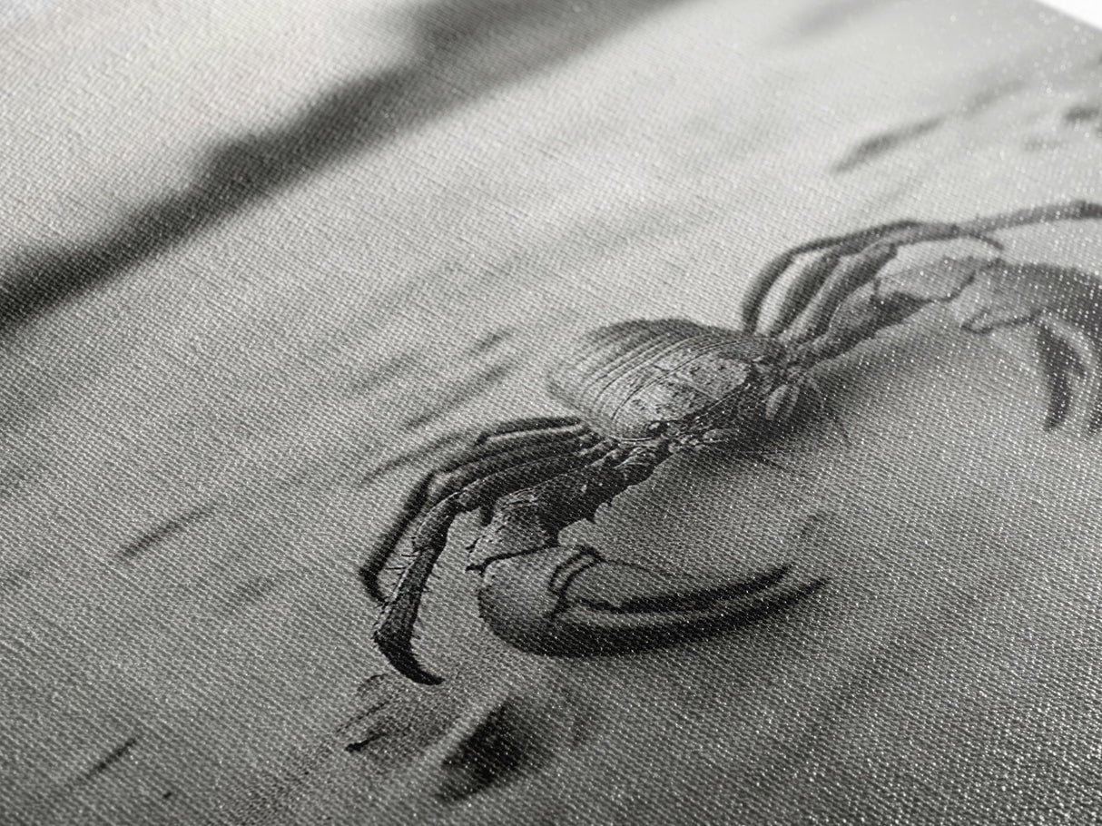 Desert Scorpion, Moody Wildlife, Sandy Ground, Focused Predator, Framed Canvas Print, edgy boho decor, masculine wall art, nature closeup