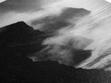 Stormy Cliffs, Ocean Fog, Monochrome Coast, Wild Nature Framed Canvas Print, moody wall art, rustic living room decor, dark aesthetic