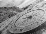 Compass On Cliff, Adventure Travel Art, Nautical Wall Decor, Framed Canvas Print, Rustic Office Art, Nature Explorer Gift Idea