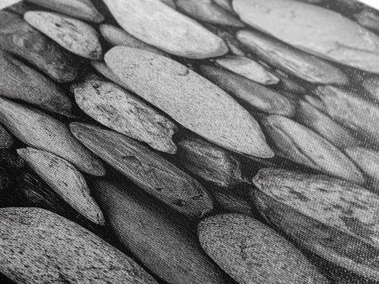 Zen Stones, Nature Texture, River Rock Closeup, Minimalist Photography, Framed Canvas Print, Spa Bathroom Wall Art, Modern Black White