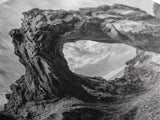 Rock Arch Landscape, Desert Formations, Dramatic Sky, Framed Canvas Print, Living Room Wall Art, Nature Inspired Decor, Monochrome Vibe