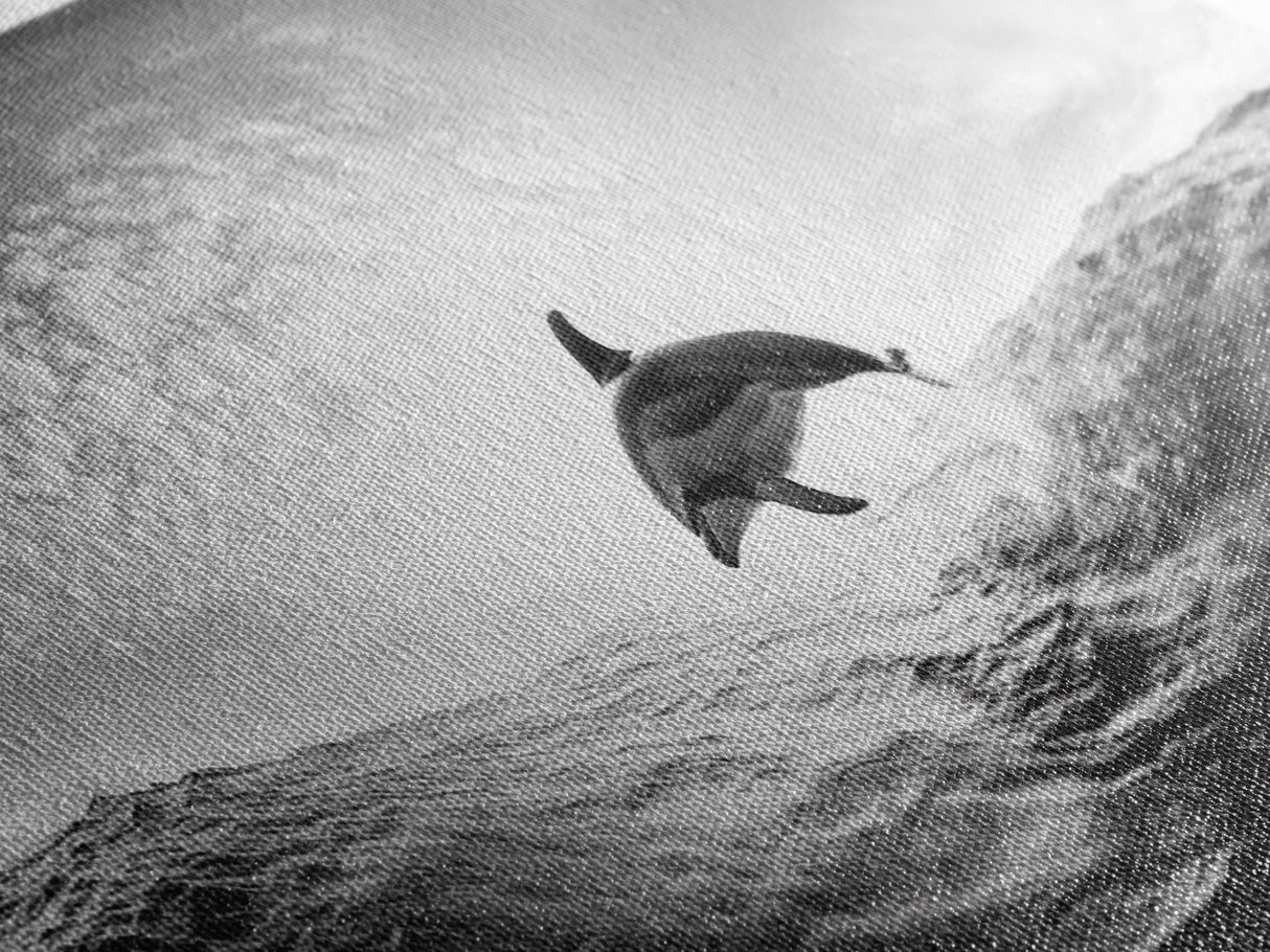 Ocean Dolphin Jump, Seascape Art, Black White Photography, Coastal Wall Decor, Canvas Print, Minimalist Bathroom Wall Art, Nautical Style