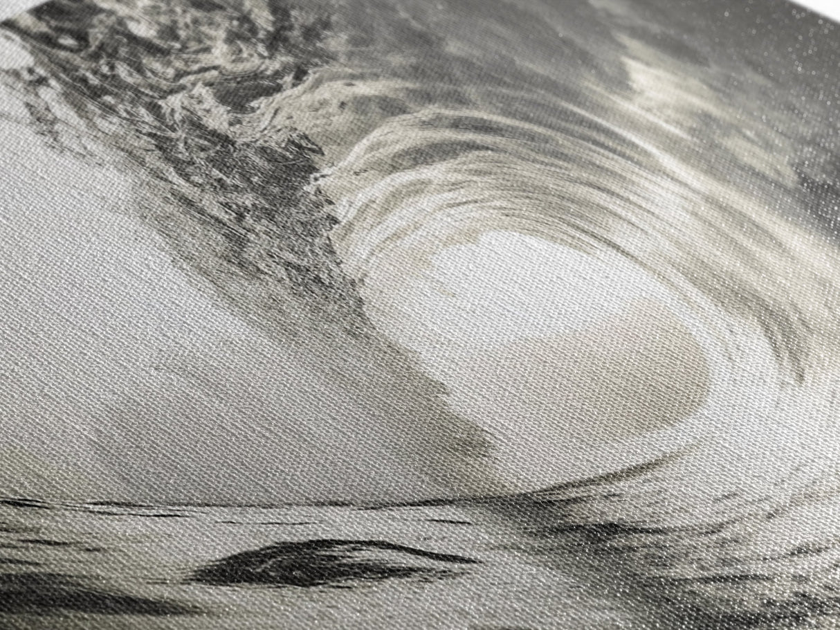 Ocean Barrel Wave, Surf Photography, Coastal Decor, Sepia Framed Canvas Print, Modern Beach House Bathroom or Living Room Wall Art