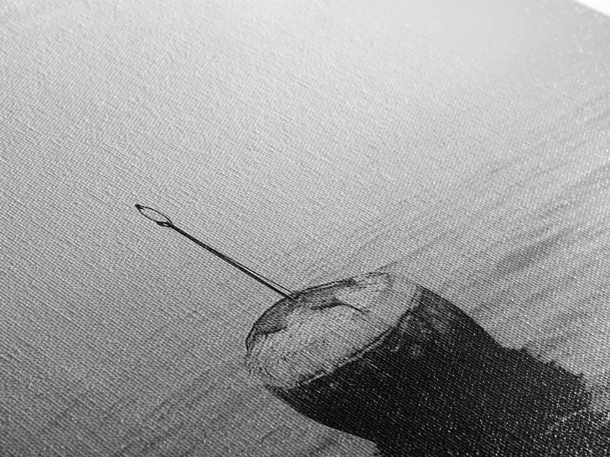 Solitary Sea Buoy, Calm Ocean View, Black White Minimalist, Nautical Canvas Print, Peaceful Coastal Wall Art, Bedroom Decor