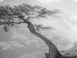 Lone Curved Tree, Zen Nature Print, Minimalist Landscape, Calming Decor, Framed Canvas Print, Bedroom Wall Statement