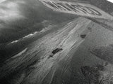 Stormy Beach, Weathered Sign, Moody Ocean, Black and White Photography, Framed Canvas Print, Coastal Gothic Wall Art, Autumn Decor