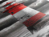 Red Lighthouse Storm, Coastal Beacon Art, Dramatic Seascape, Nautical Scene, Framed Canvas Print Living Room Wall Art, Moody Decor
