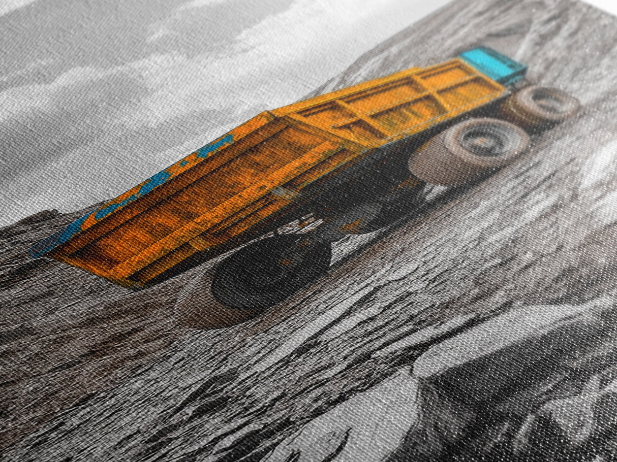Mining Truck, Industrial Power, Bold Machinery, Construction Scene, Canvas Print, garage wall art, boys room decor, grunge wall art