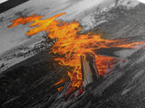Towering Flame, Wild Fire Blaze, Dramatic Camp Scene, Canvas Print, Outdoor Wall Art, Autumn Adventure Decor, Rustic Nature Style