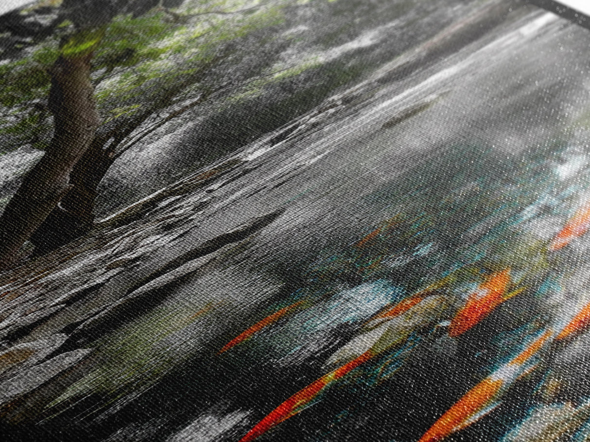 Koi Pond, Peaceful Water, Zen Garden Vibes, Orange Fish, Reflective Nature, Framed Canvas Print, Serene Bedroom Wall Art, Living Room Art