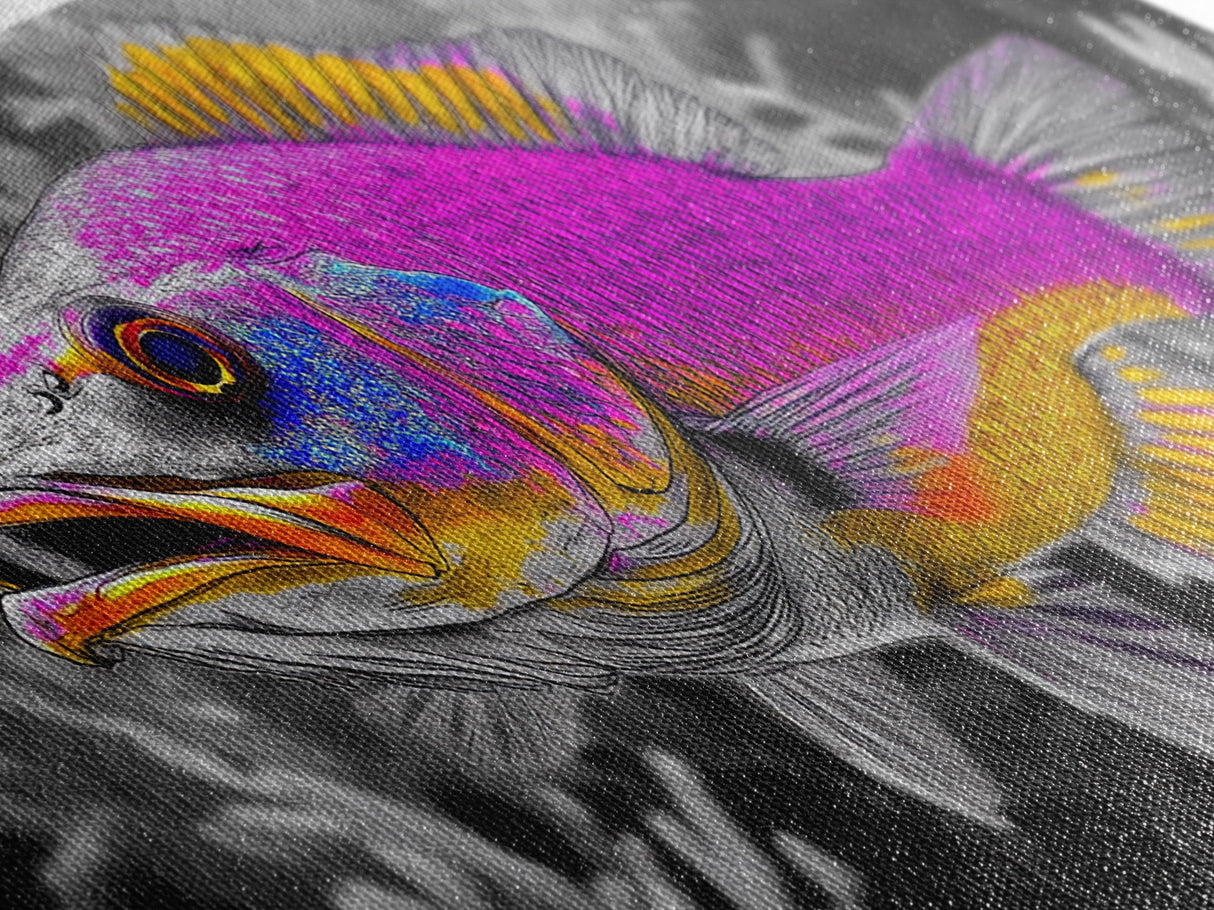 Neon Fish, Vibrant Sea Life, Underwater Wall Art, Ocean Fantasy, Framed Canvas Print, Kids Room Decor, Tropical Pop Art, Bold Colors