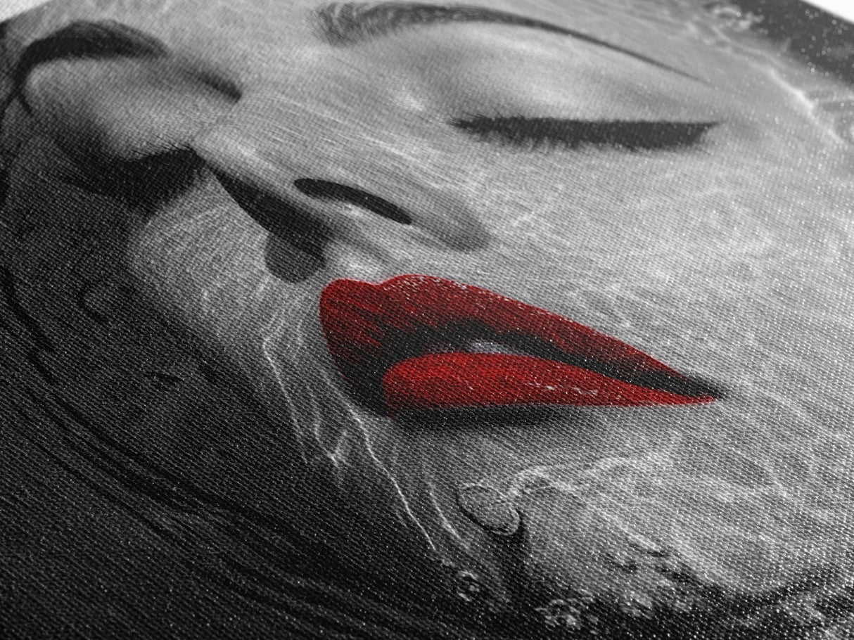 Red Lips, Underwater Beauty, Glam Art, Modern Pop, Framed Canvas Print, Bedroom Wall Art, Bold Aesthetic, Fashion Model Photography Print
