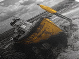 Yellow Boat, Lonely Man, Moody Shore, Framed Canvas Print, Coastal Wall Art, Nautical Decor, Masculine Home Office Style