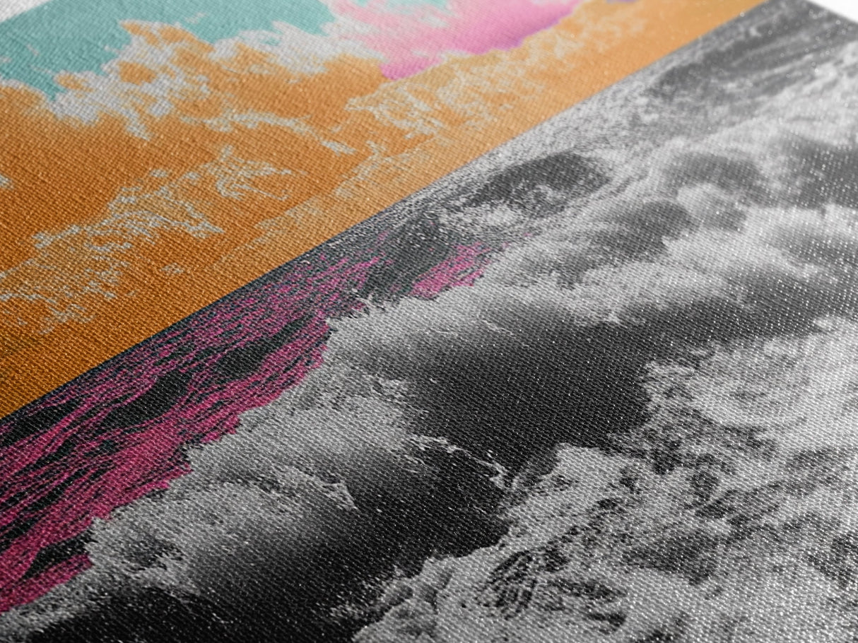 Vibrant Ocean, Sunset Sky, Colorful Waves, Canvas Print, Surreal Coastal Wall Art, Bathroom Decor, Modern Beach Aesthetic