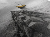 Ship At Sea, Yellow Boat, Ocean Journey, Nautical Photography, Canvas Print, Coastal Wall Art, Bathroom Decor, Minimalist Ocean Art