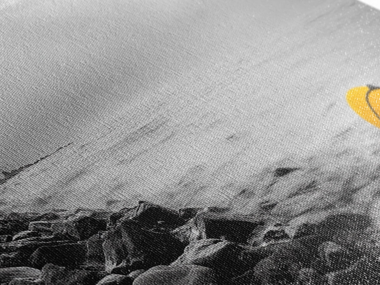 Yellow Buoy, Ocean Minimalism, Coastal Calm, Seaside Solitude, Canvas Print beach house wall decor, black and white modern art