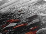 Red Shoreline, Bold Pebbles, Coastal Mood, Canvas Print, Nautical Wall Art, Moody Landscape, Black White Red Art, Nature Lover Gift