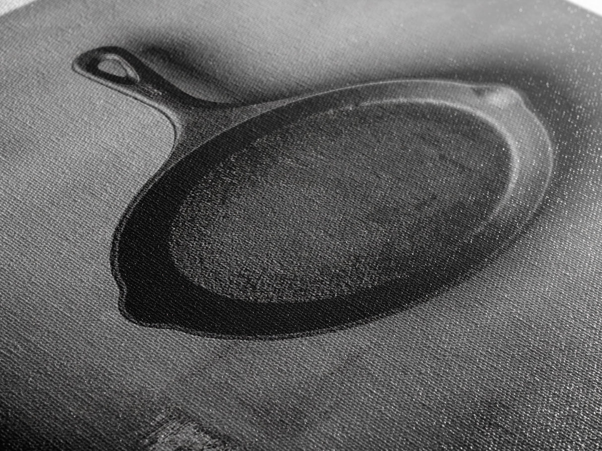 Cast Iron Pan, Rustic Kitchen, Black White Still Life, Framed Canvas Print, Kitchen Wall Art, Farmhouse Cooking Decor, Chef Gift Idea